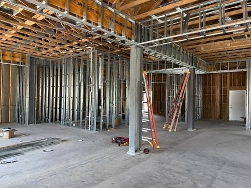 Interior commercial metal framing and openings with ladders in place